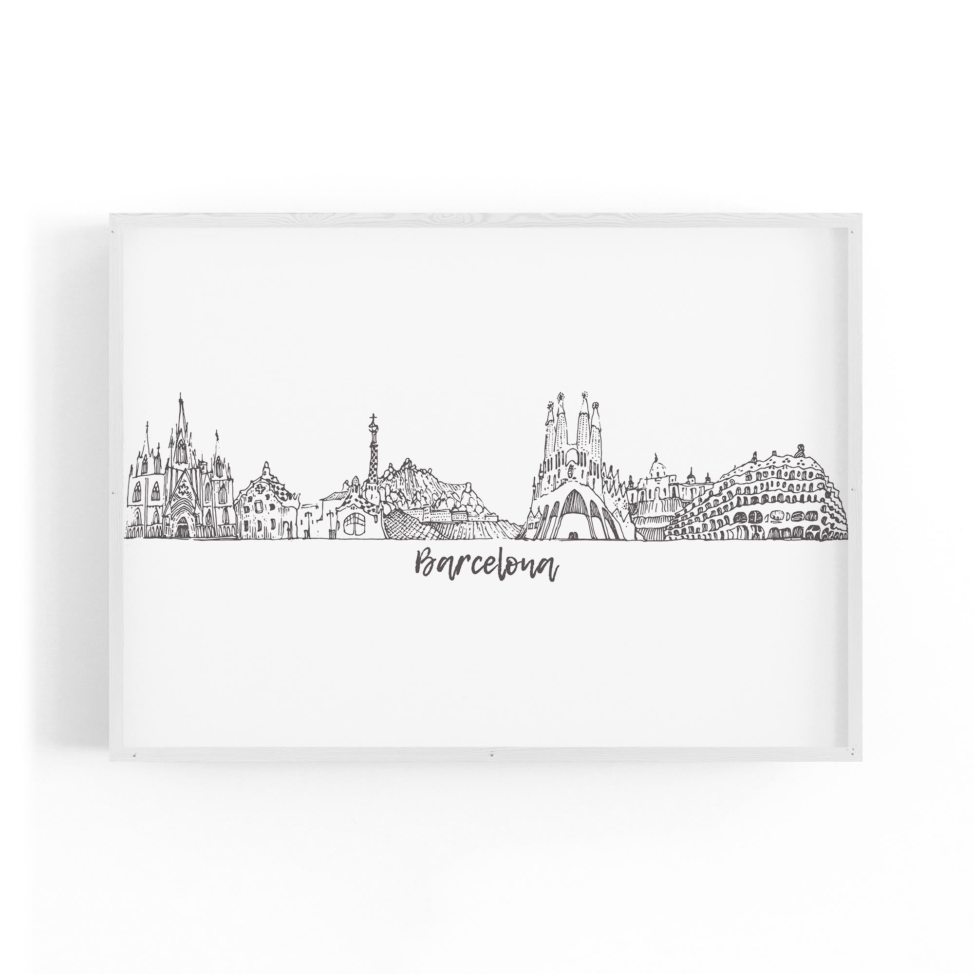 Barcelona Spain Minimal Drawing Cityscape Wall Art