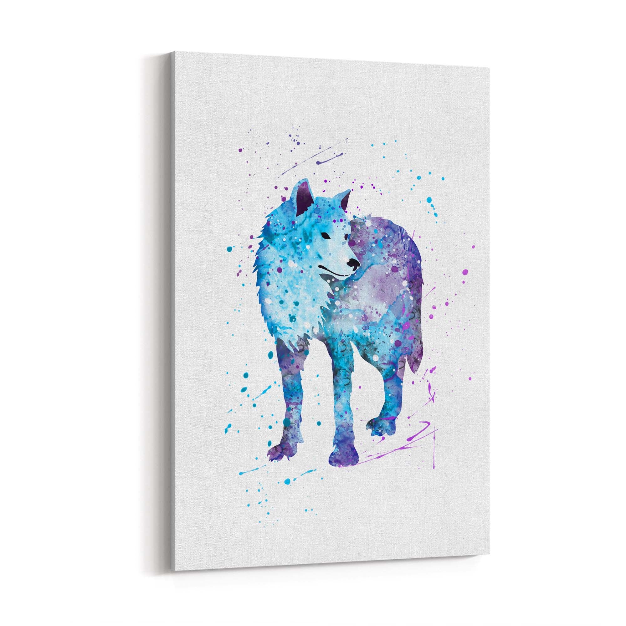 Blue Lone Wolf Cute Animal Painting Wall Art