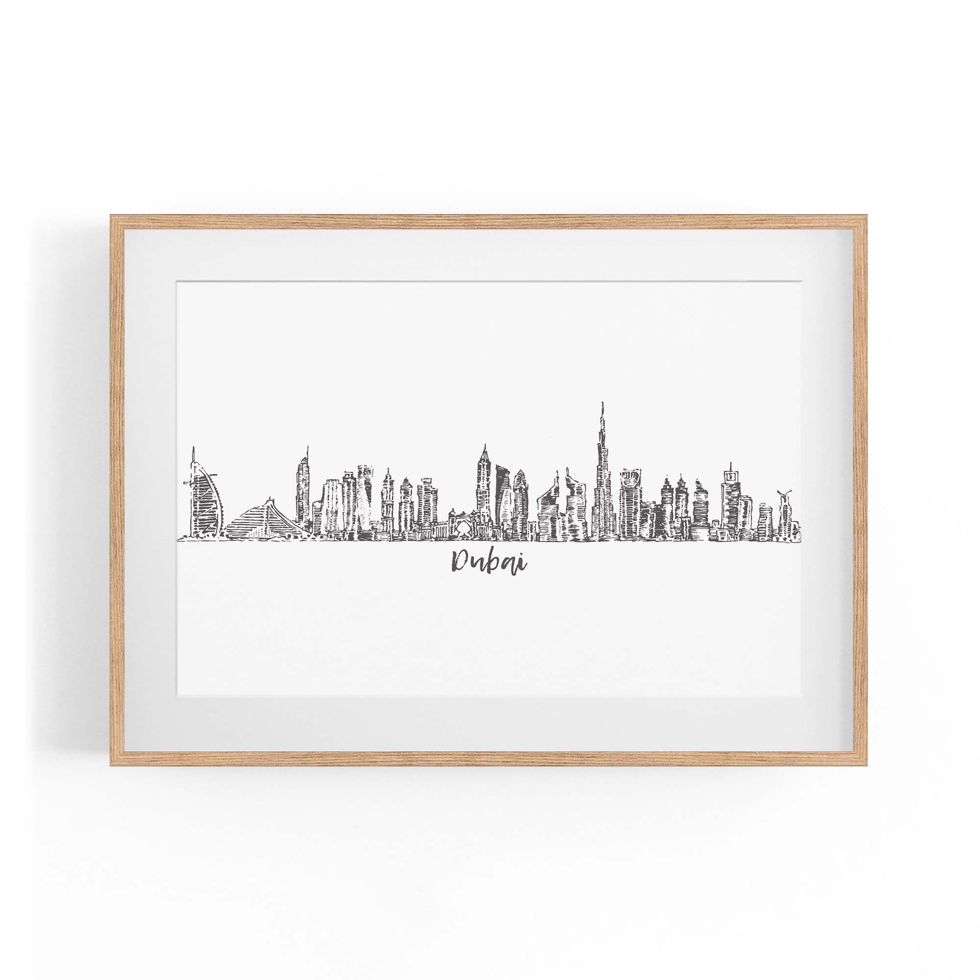 Dubai UAE Cityscape Drawing Minimal Wall Art