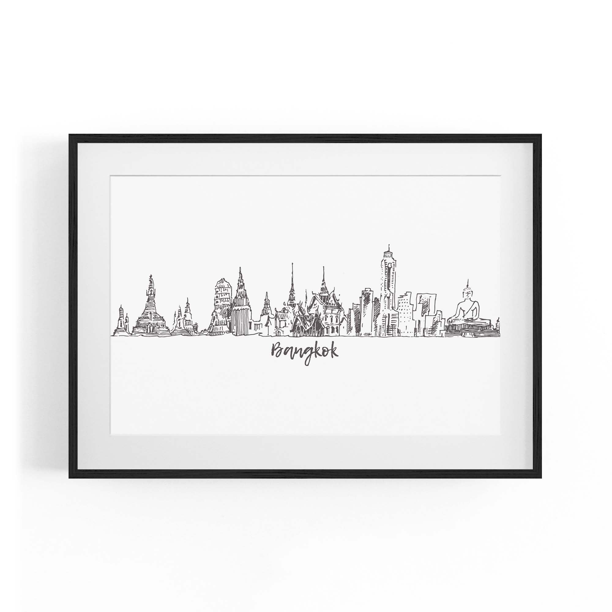 Bangkok Thailand Drawing Minimal Travel Wall Art