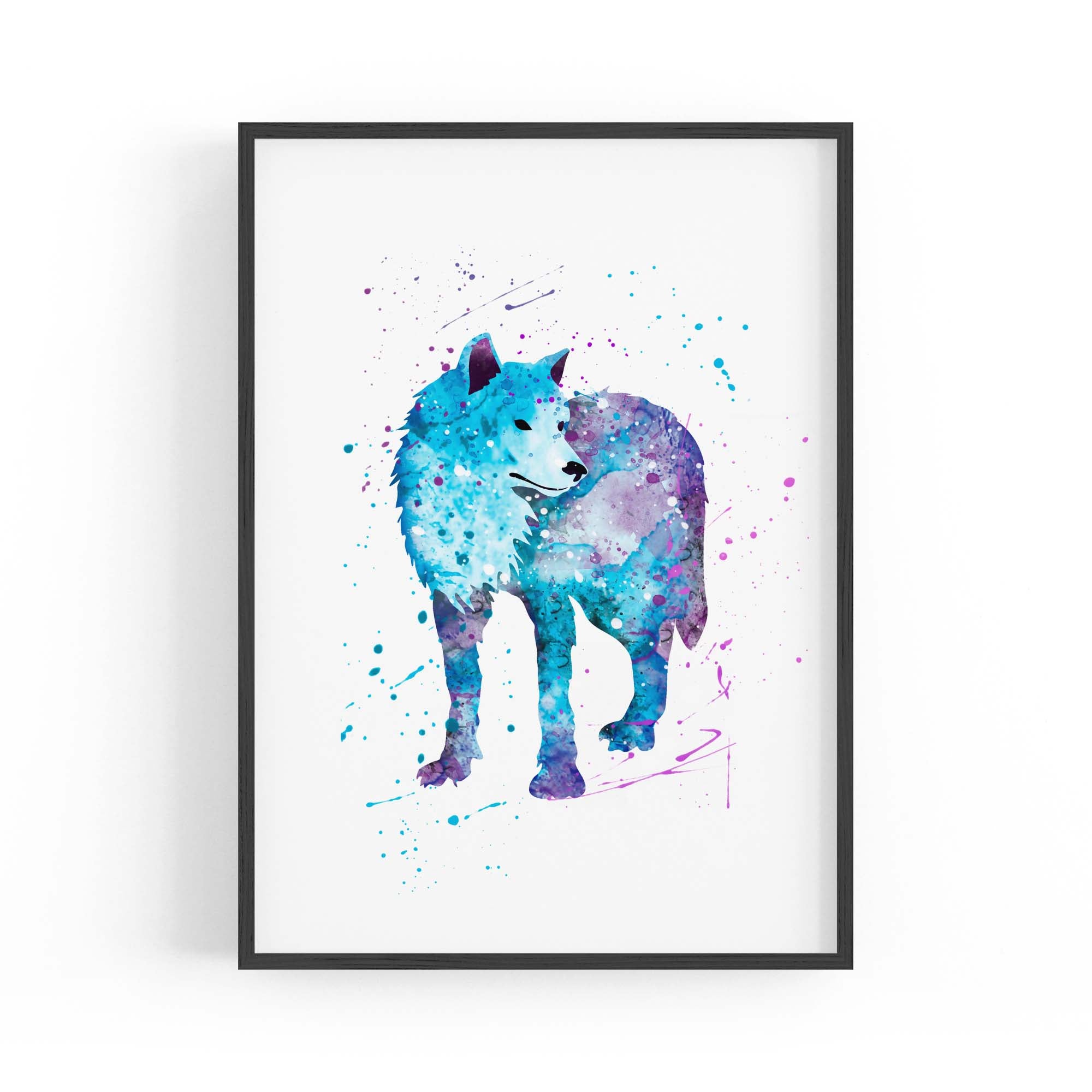 Blue Lone Wolf Cute Animal Painting Wall Art