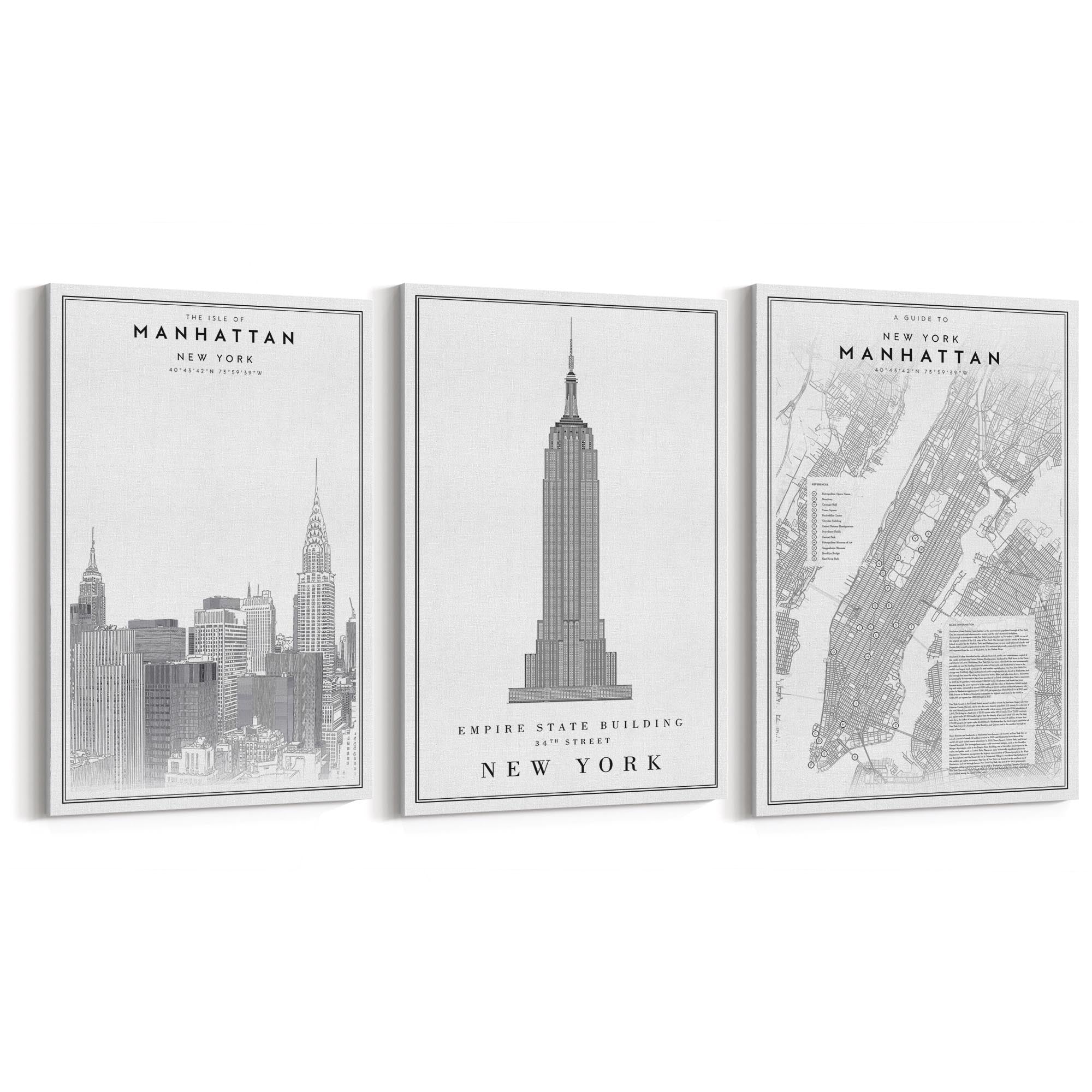 Set of New York Wall Minimal Black & White Art