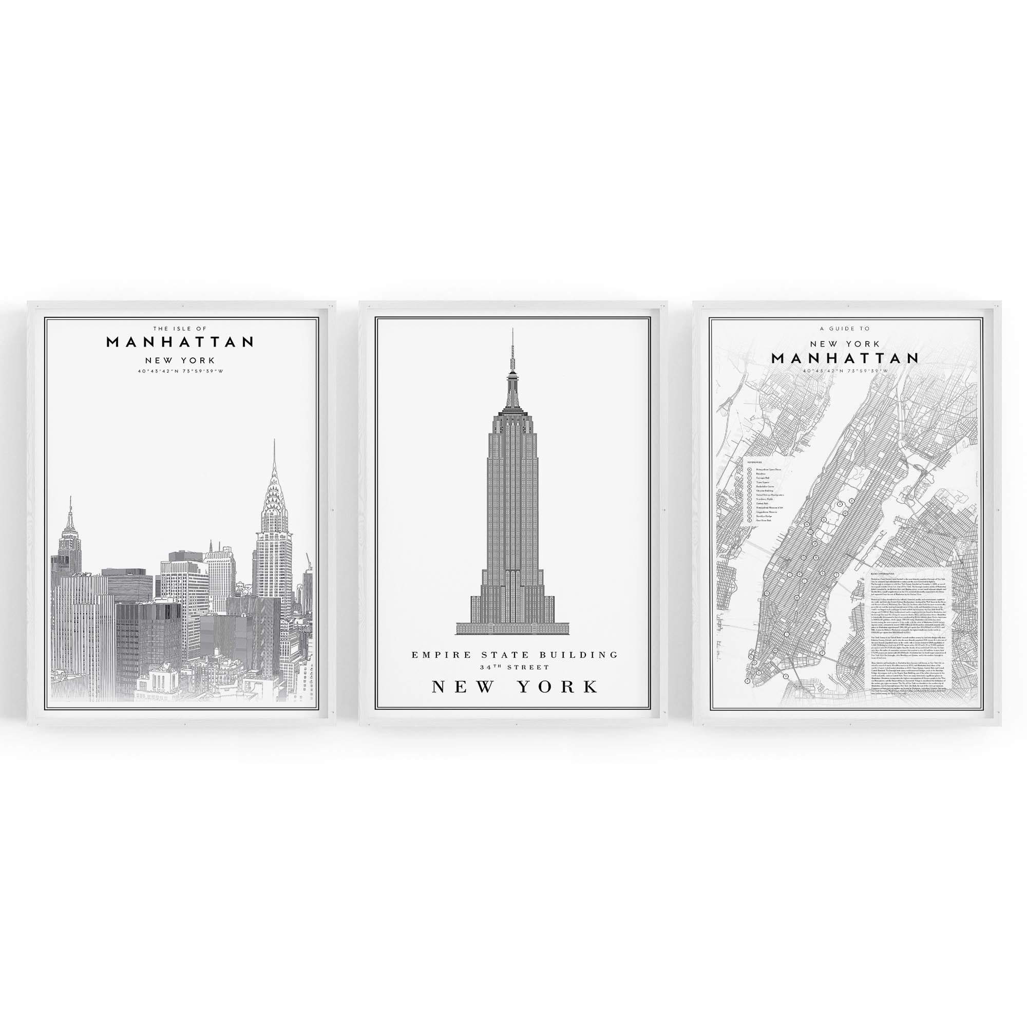 Set of New York Wall Minimal Black & White Art