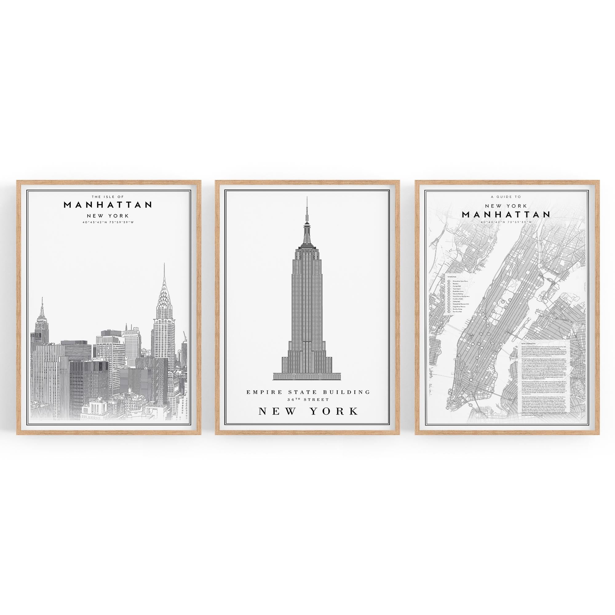 Set of New York Wall Minimal Black & White Art