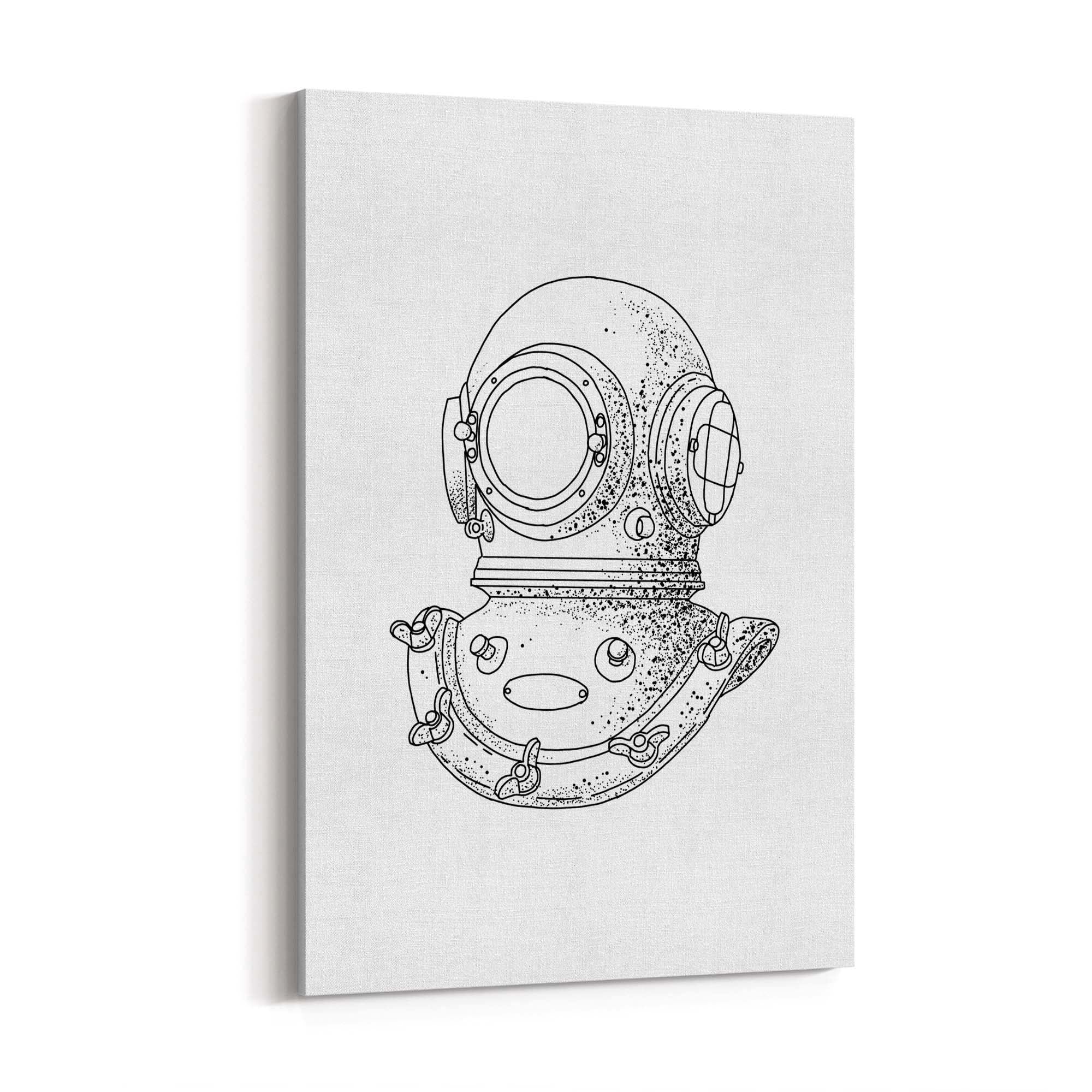 Diving Helmet Drawing Nautical Coastal Wall Art #1