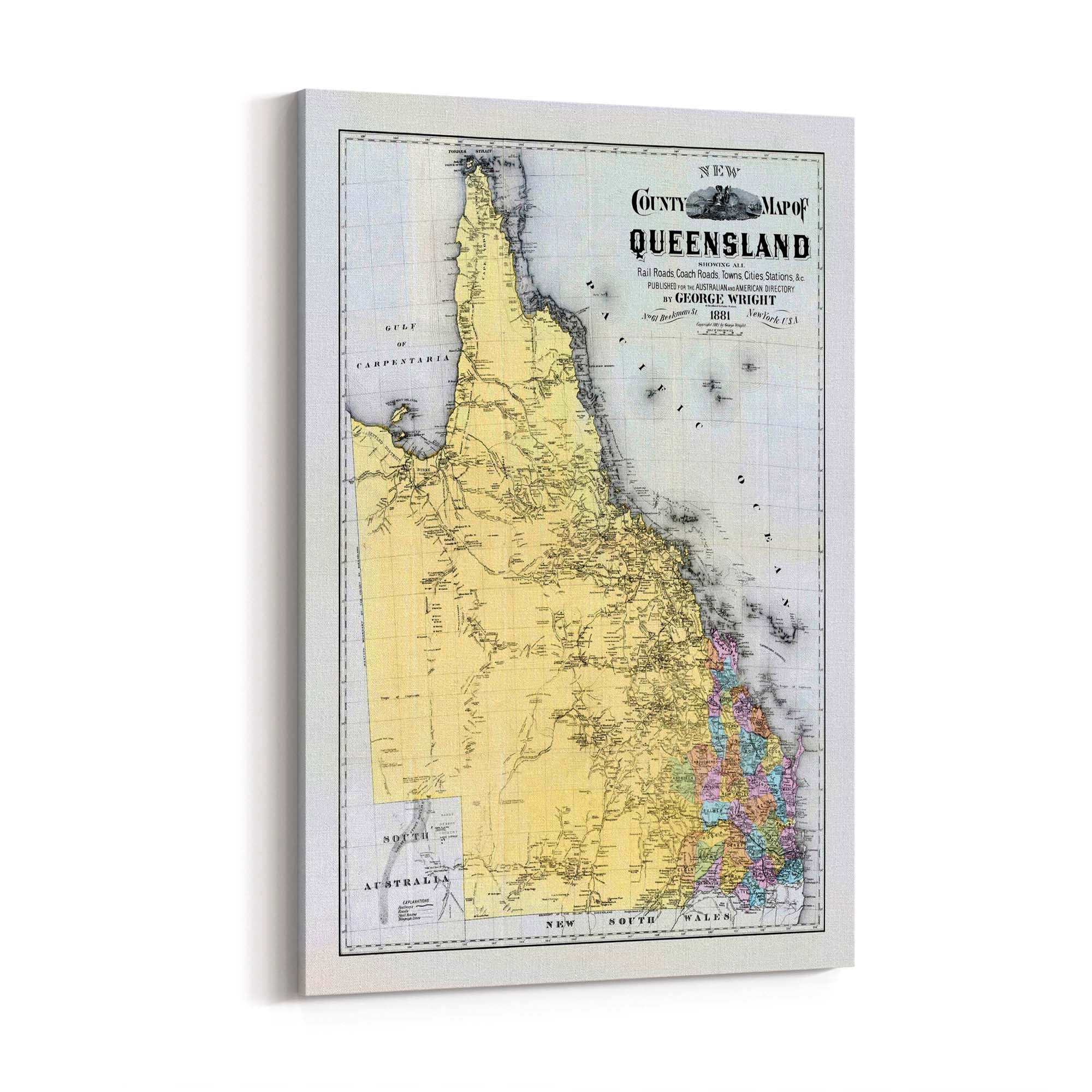 Queensland Australia Vintage Map Wall Art #2