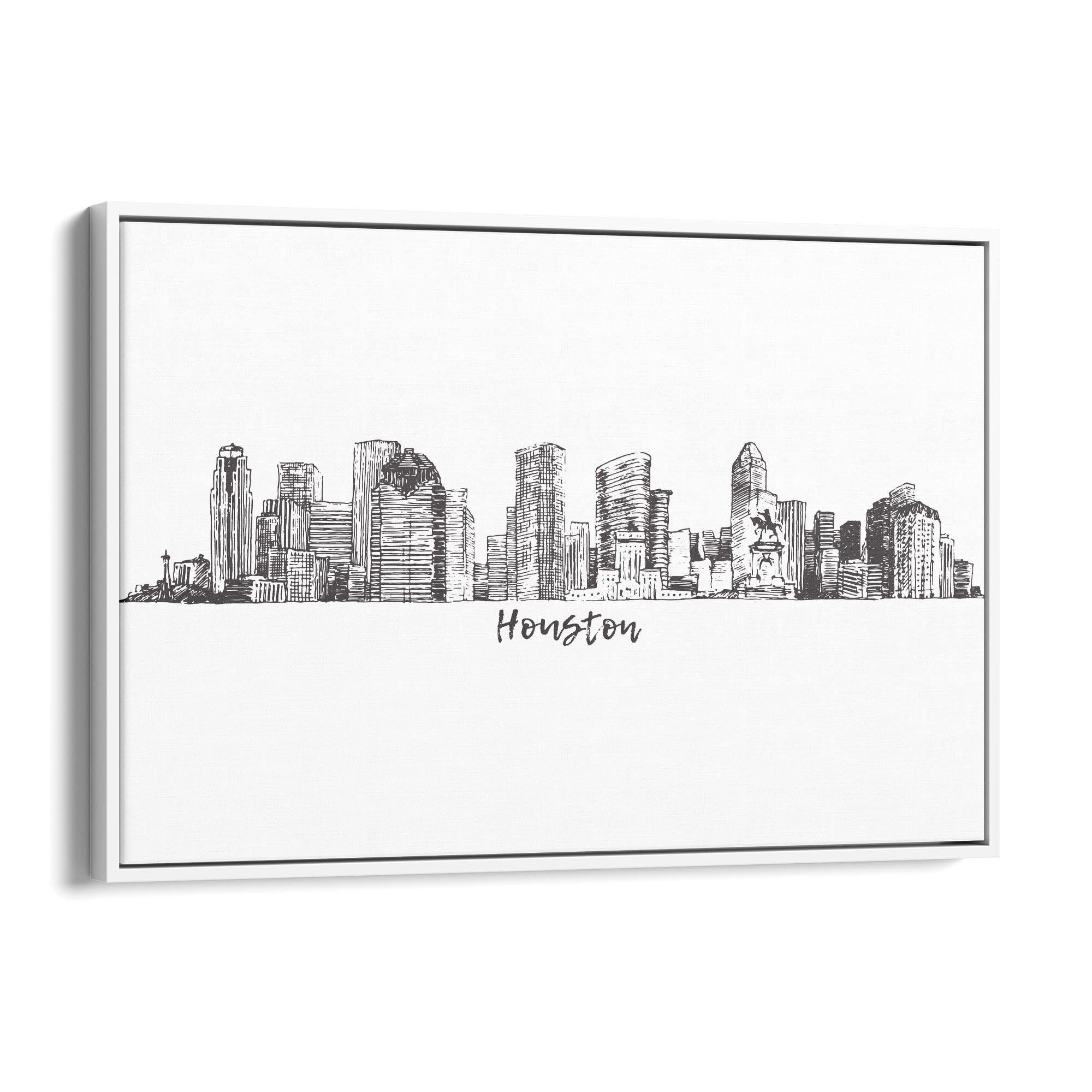 Houston Texas Skyline Drawing Minimal Wall Art
