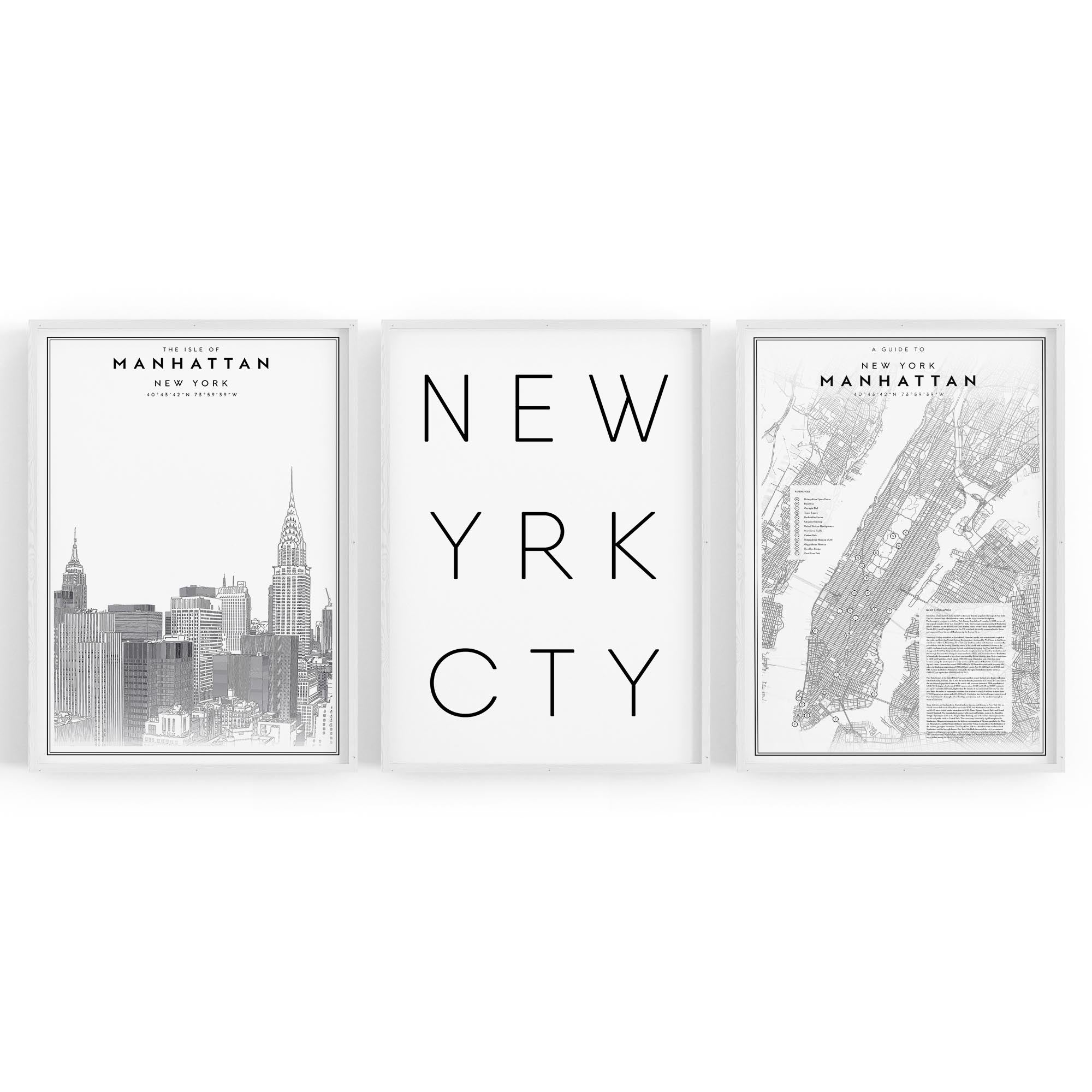 Set of New York Wall Minimal Black & White Art