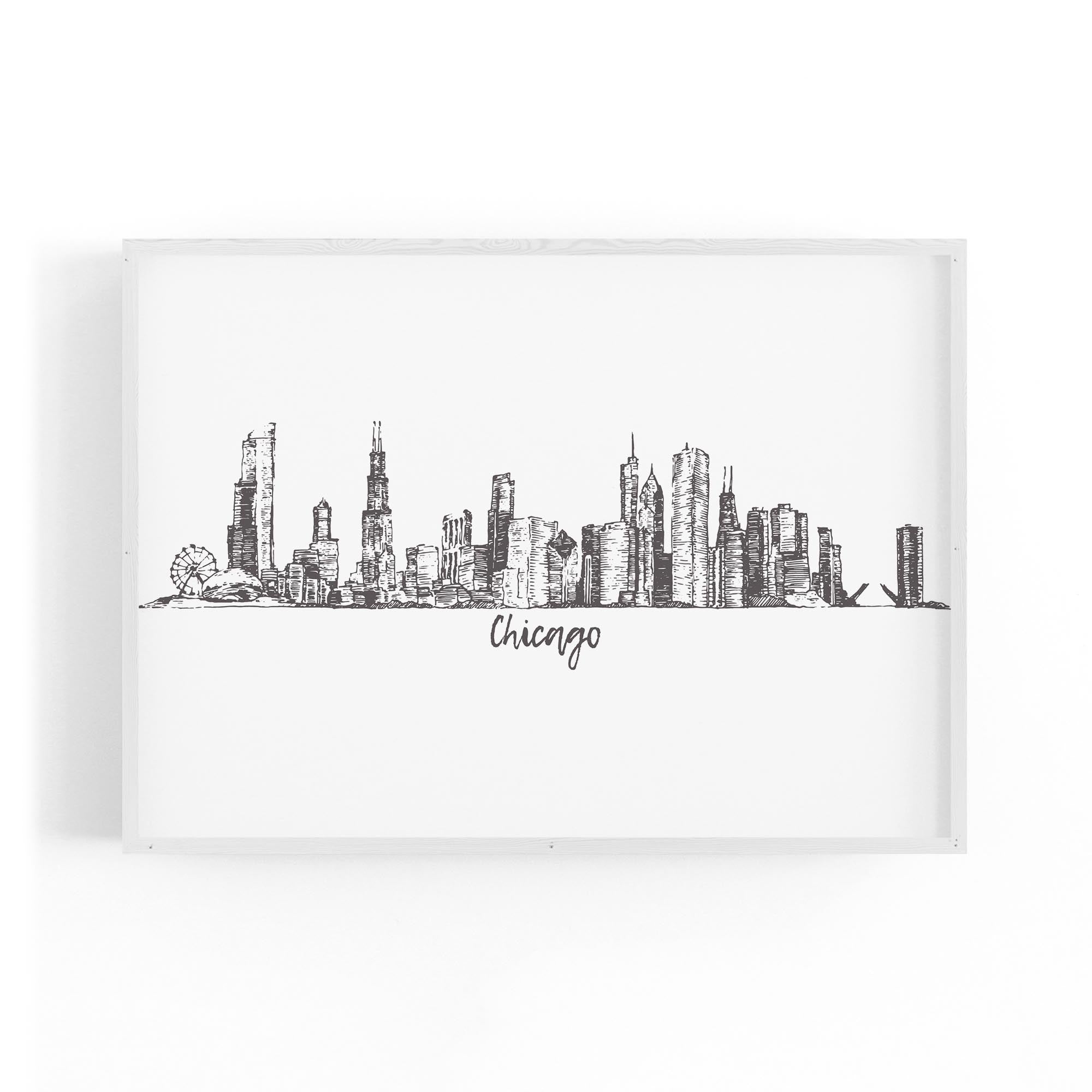Chicago, USA Minimal Cityscape Drawing Wall Art