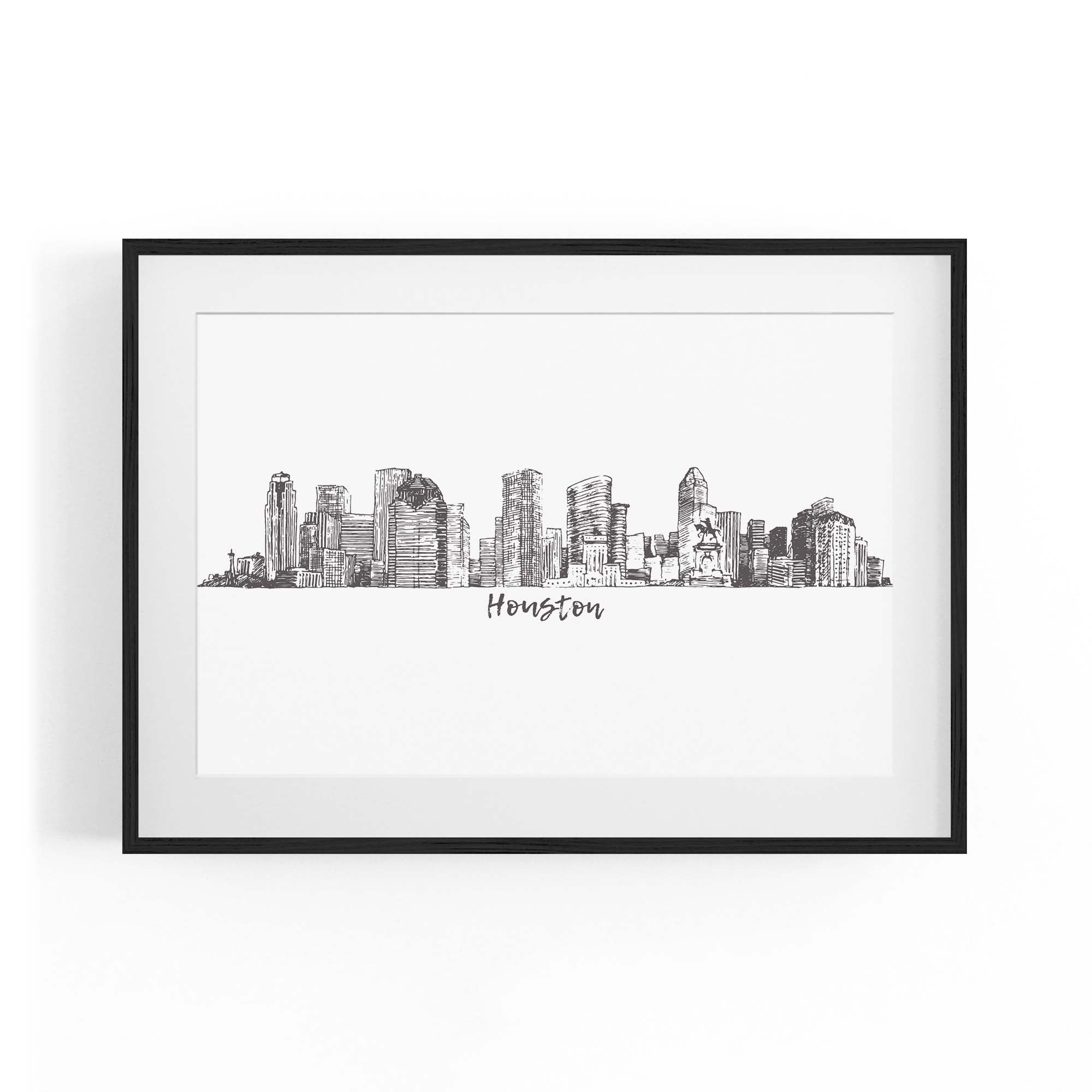 Houston Texas Skyline Drawing Minimal Wall Art