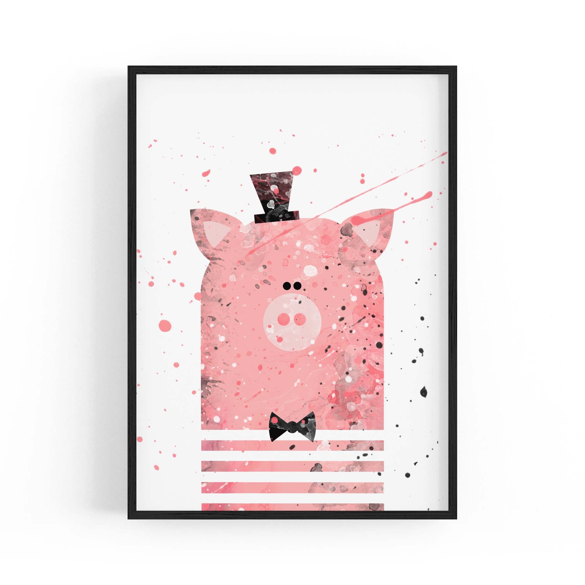 Pink Pig Nursery Cartoon Cute Animal Baby Wall Art