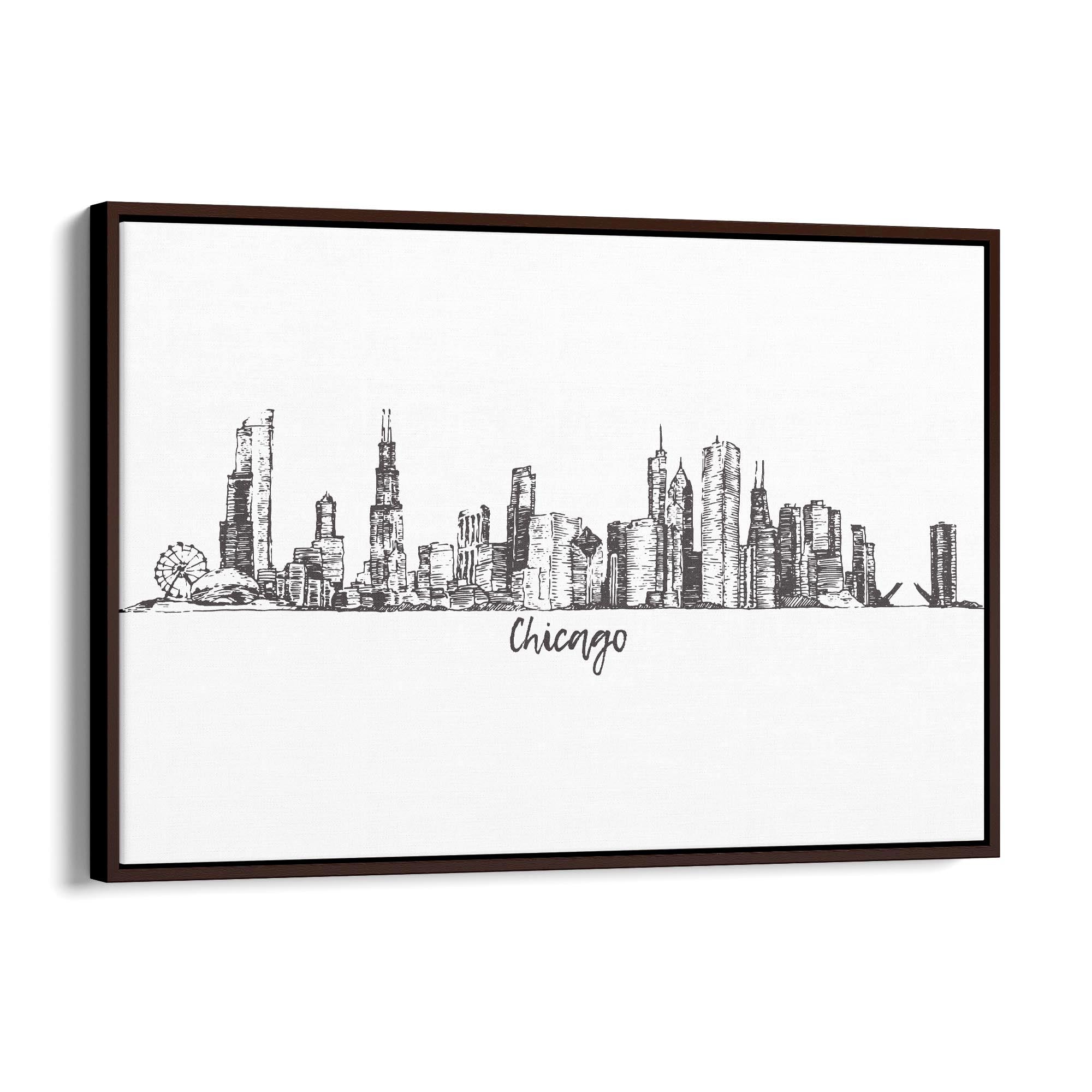 Chicago, USA Minimal Cityscape Drawing Wall Art