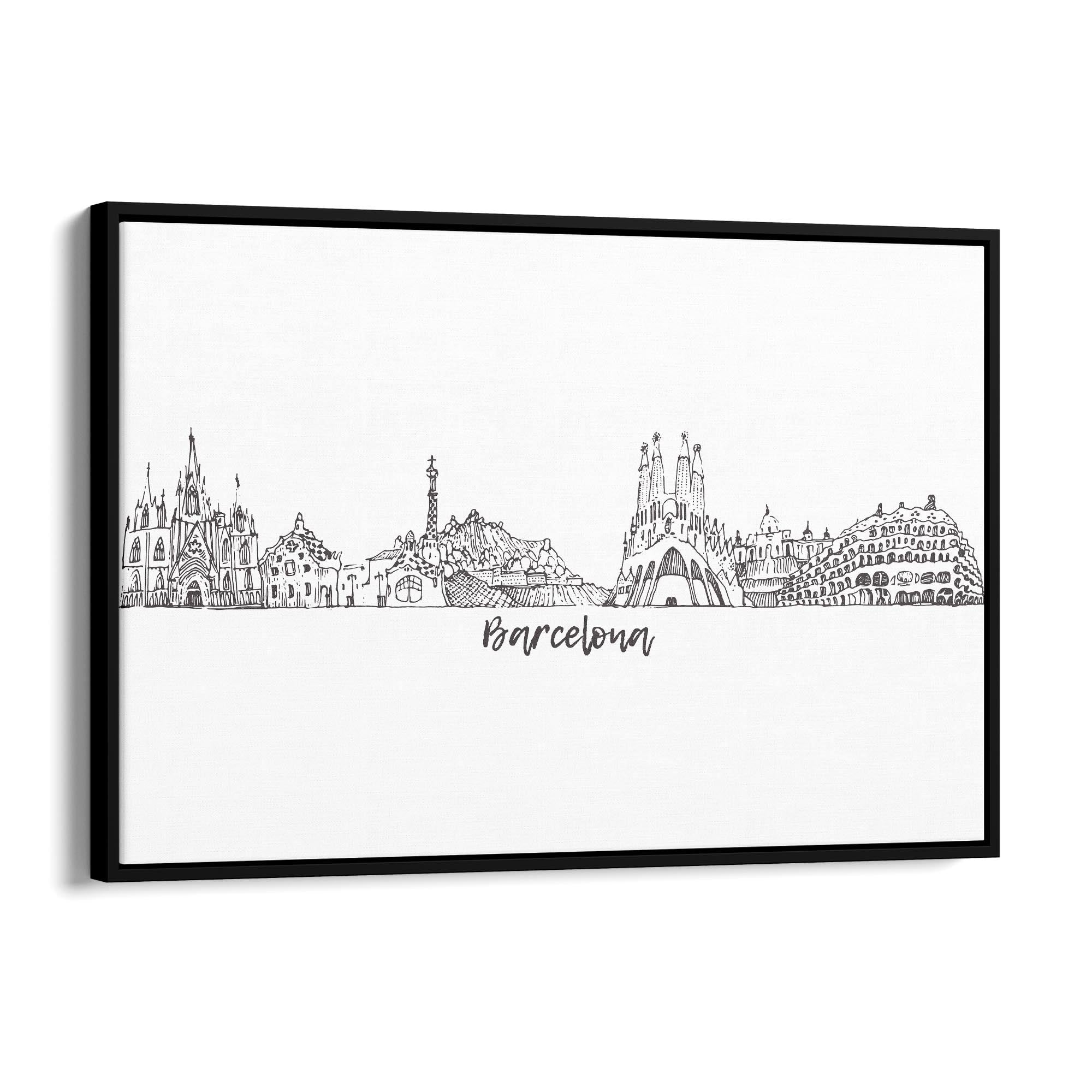 Barcelona Spain Minimal Drawing Cityscape Wall Art