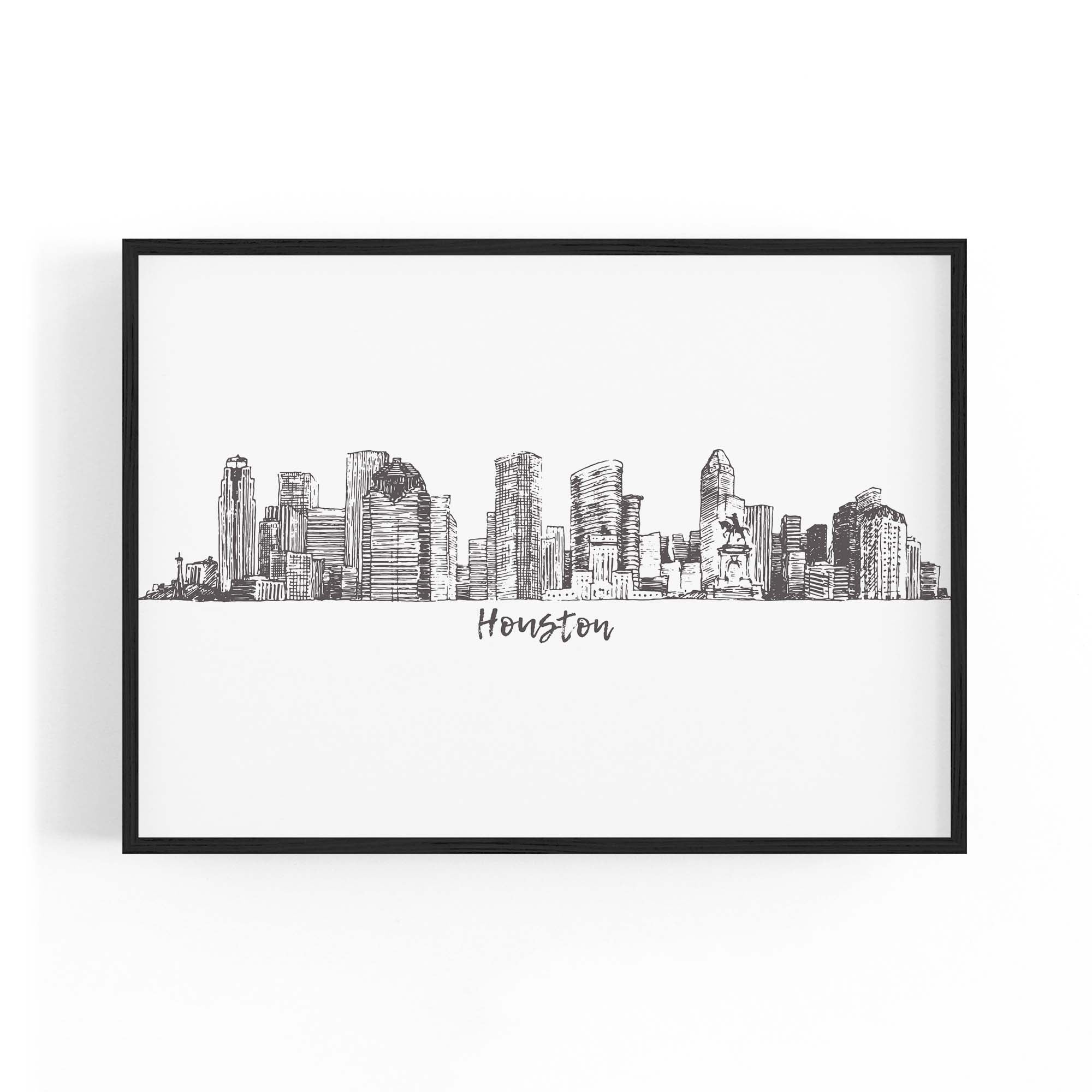 Houston Texas Skyline Drawing Minimal Wall Art