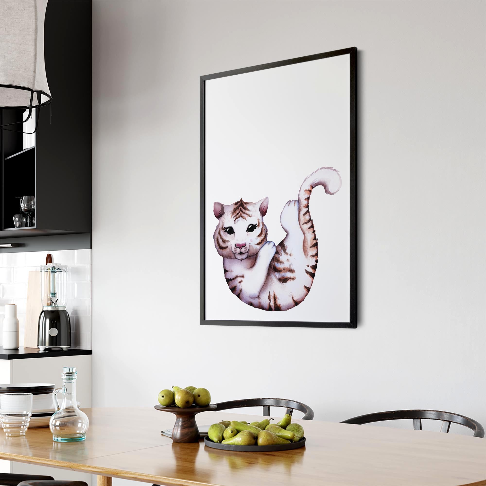 Cartoon White Tiger Cute Nursery Baby Animal Art