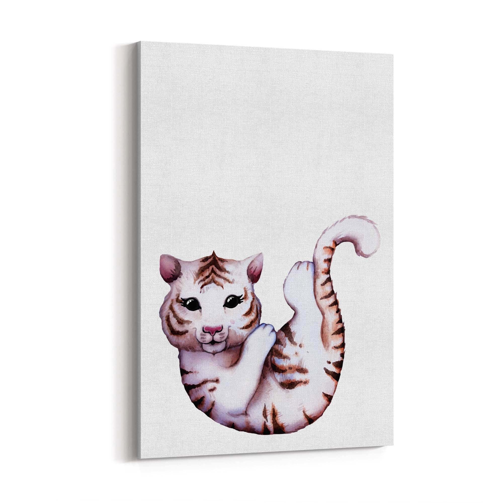 Cartoon White Tiger Cute Nursery Baby Animal Art