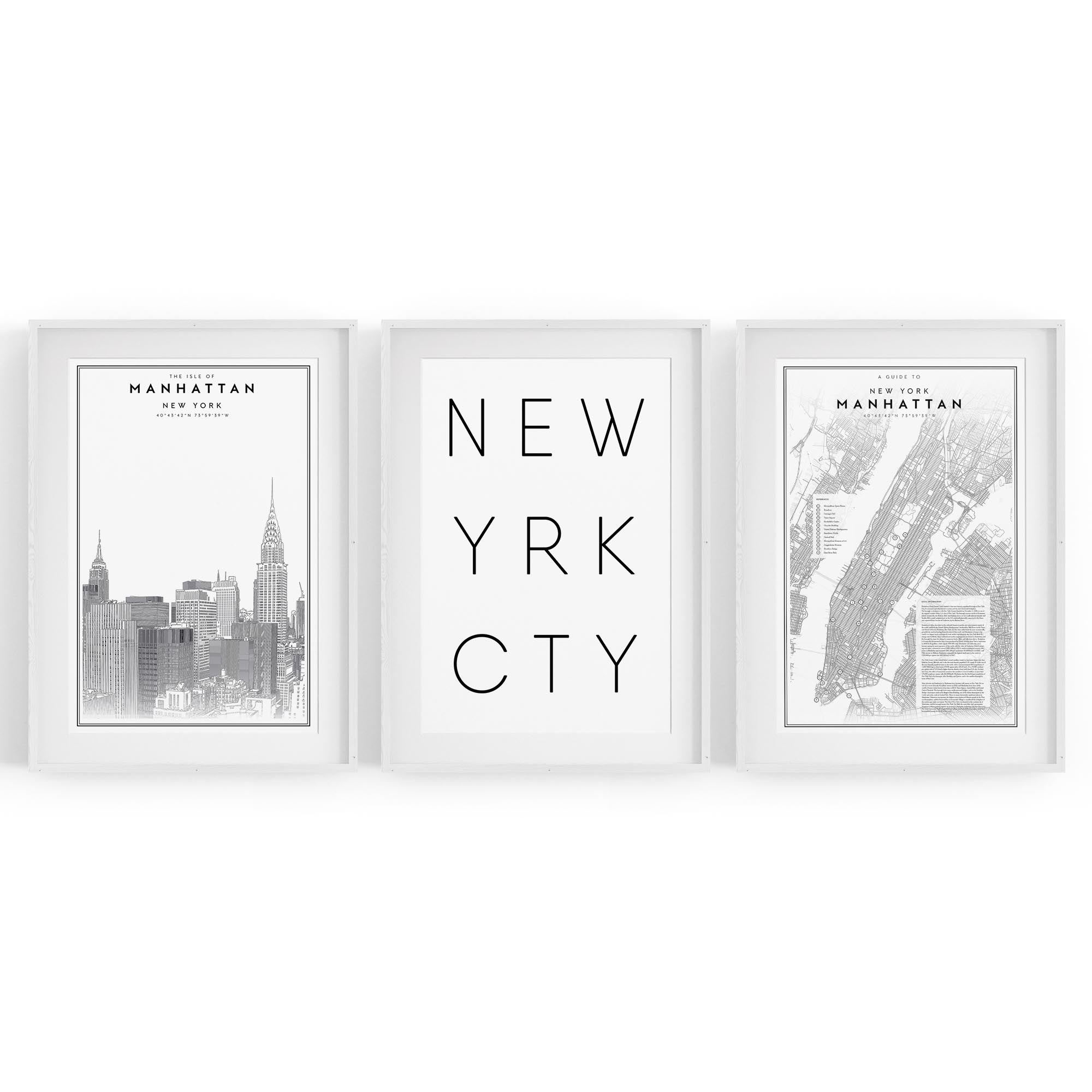 Set of New York Wall Minimal Black & White Art