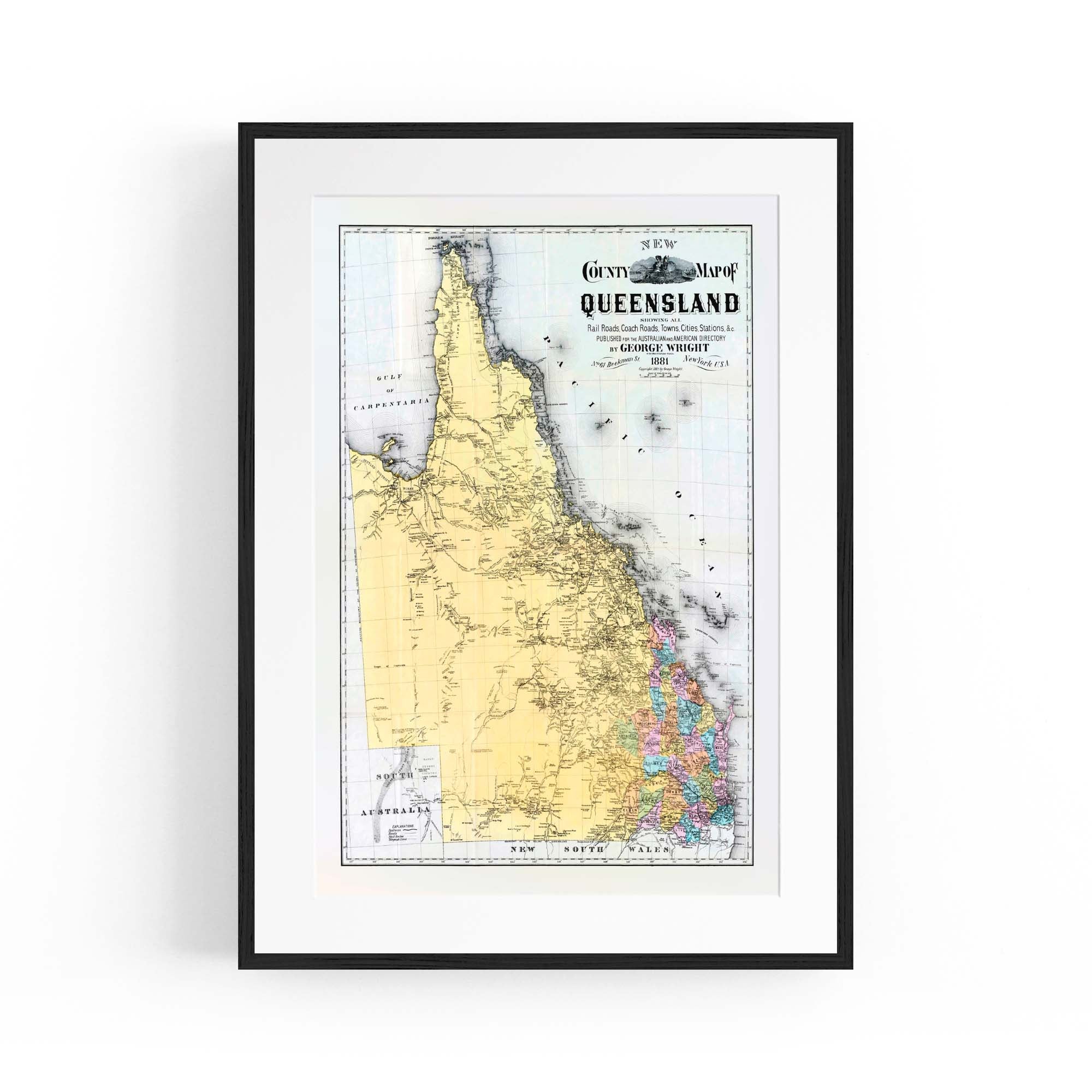 Queensland Australia Vintage Map Wall Art #2