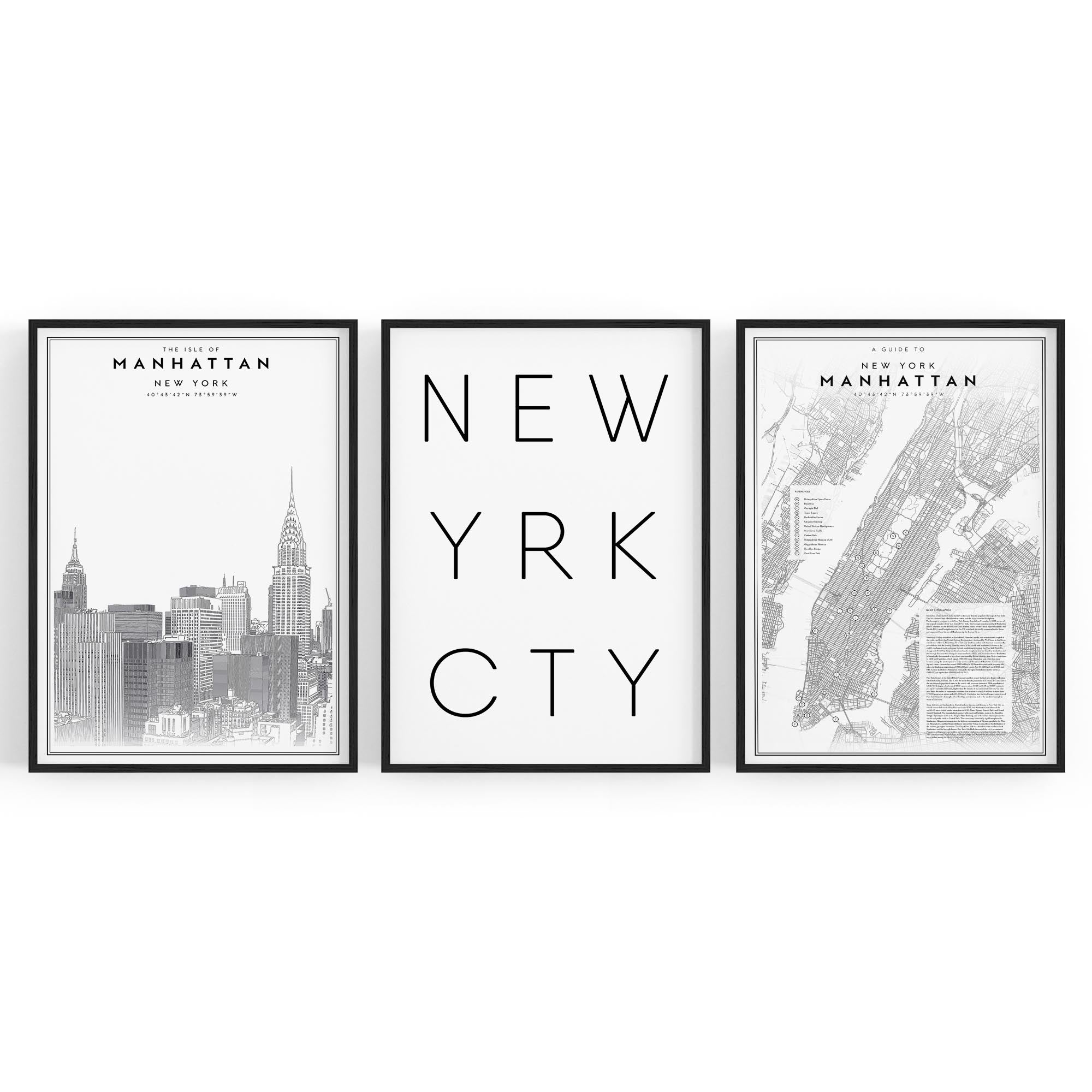Set of New York Wall Minimal Black & White Art